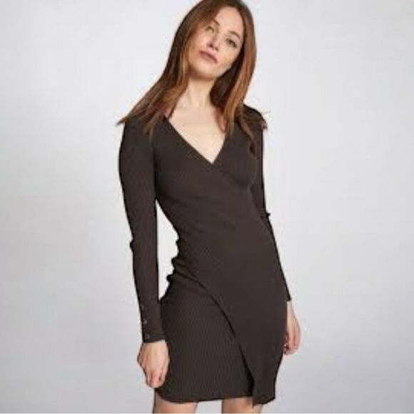 Row A Dress Side Faux Wrap Sweater Ribbed Green Size Medium - Picture 1 of 4